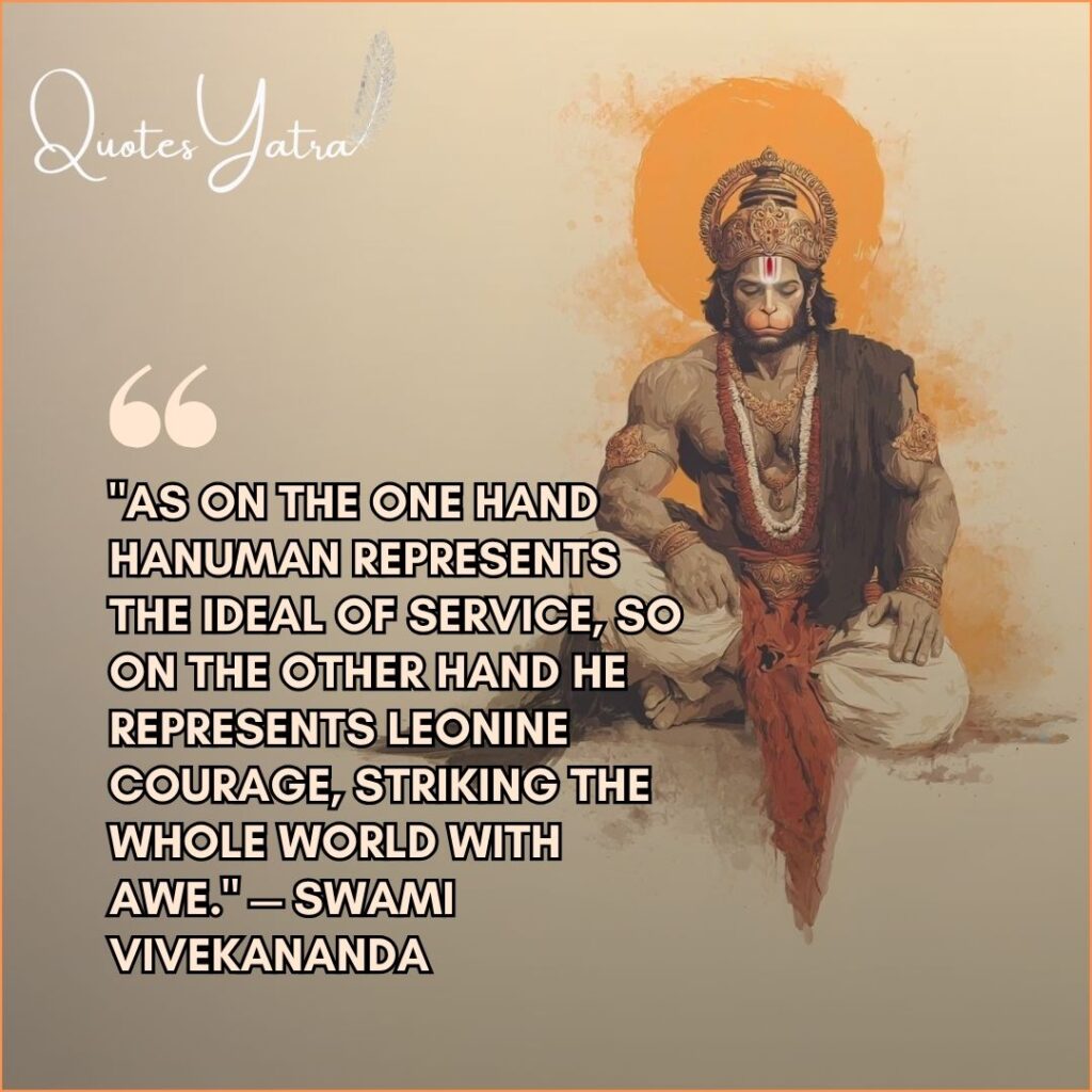 Inspirational quote by Swami Vivekananda about Hanuman representing the ideal of service and courage.