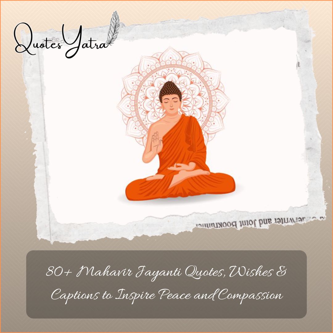 Lord Mahavira meditating illustration with mandala background, Mahavir Jayanti quotes wishes and captions featured image