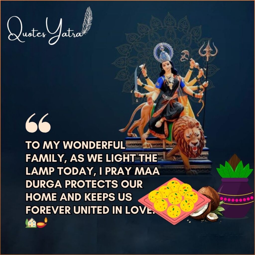 Chaitra Navratri family wishes quote with Maa Durga statue blessing home with unity and love