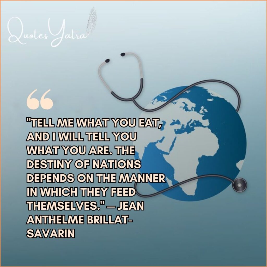 Healthy lifestyle quote with globe and stethoscope representing nutrition and well-being