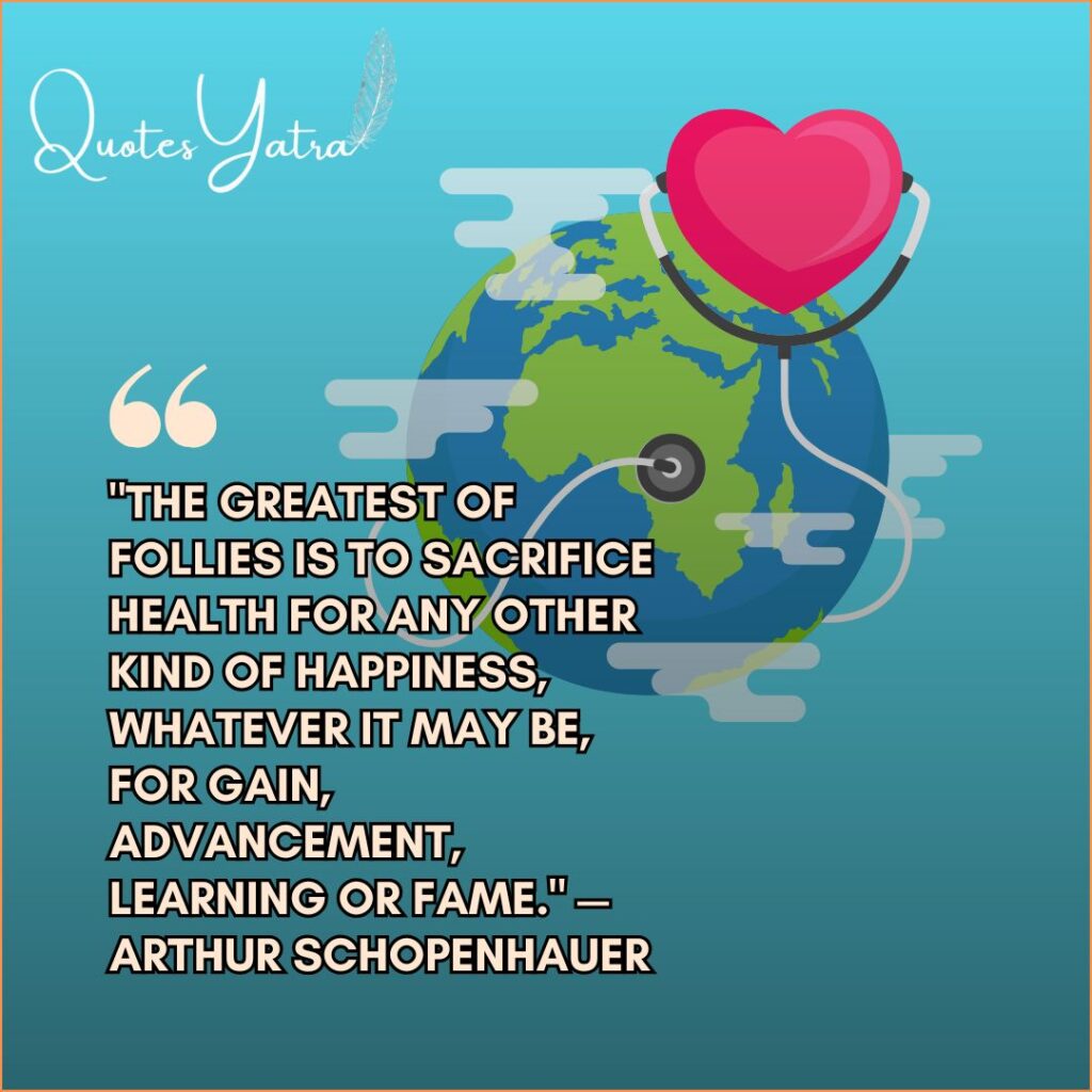 World Health Day quote about the value of health with globe and stethoscope illustration