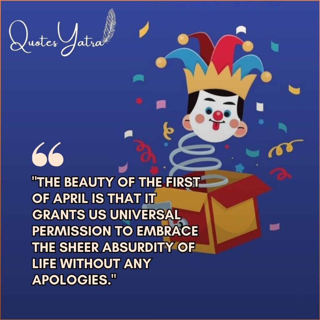 Jester popping out of a box with confetti and quote about embracing the absurdity of life.