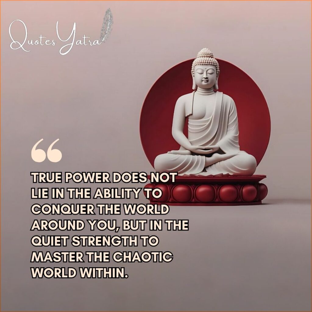 QuotesYatra original Ahimsa quote graphic with Buddha style statue and meditation theme