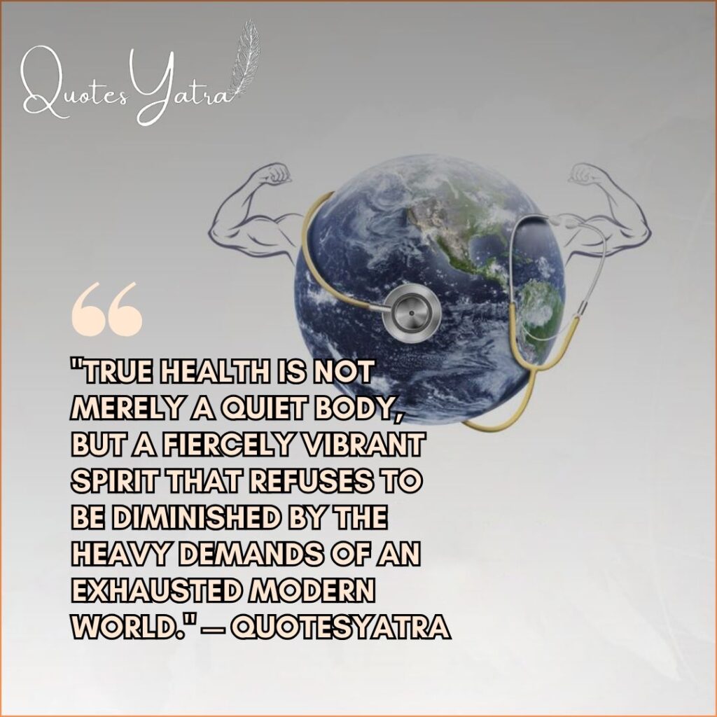 Inspirational World Health Day quote with globe and stethoscope showing strength and vitality