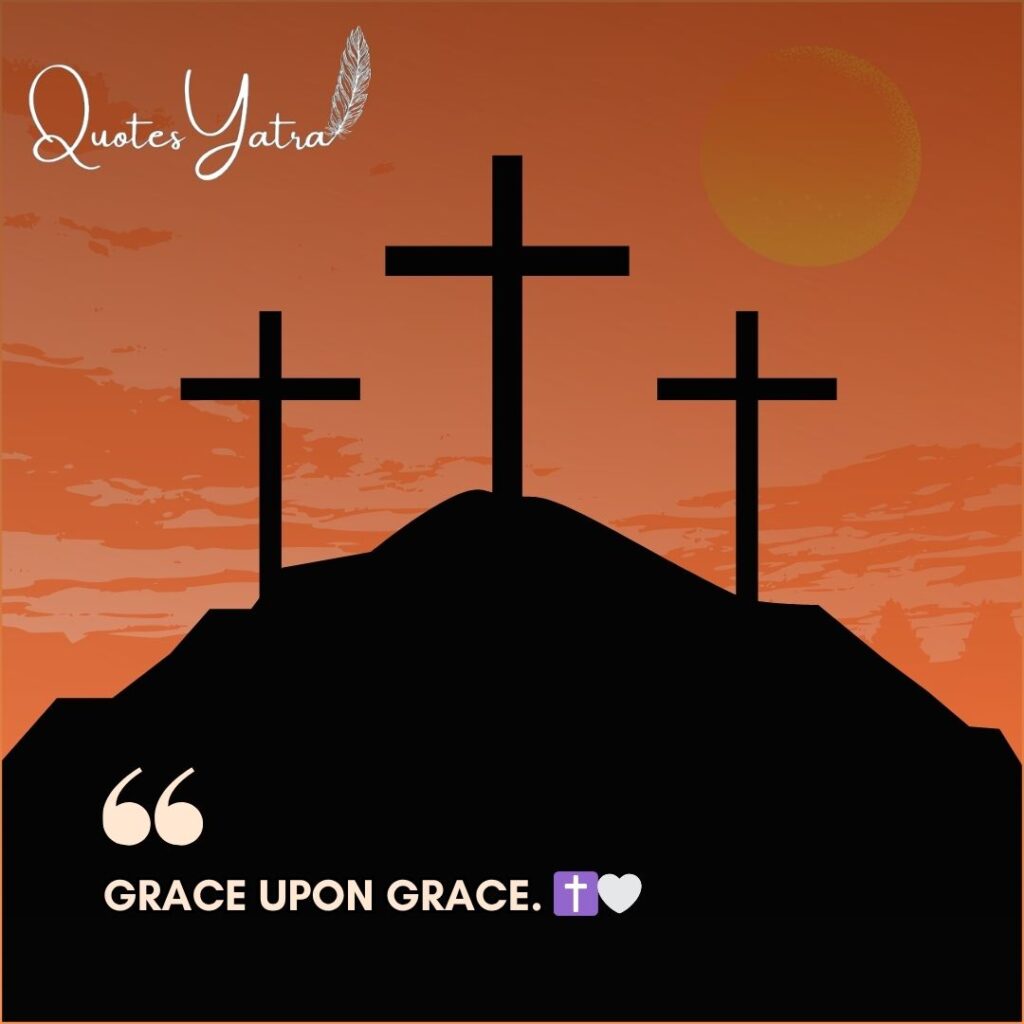 Silhouette of three crosses against orange sky with minimal Good Friday caption