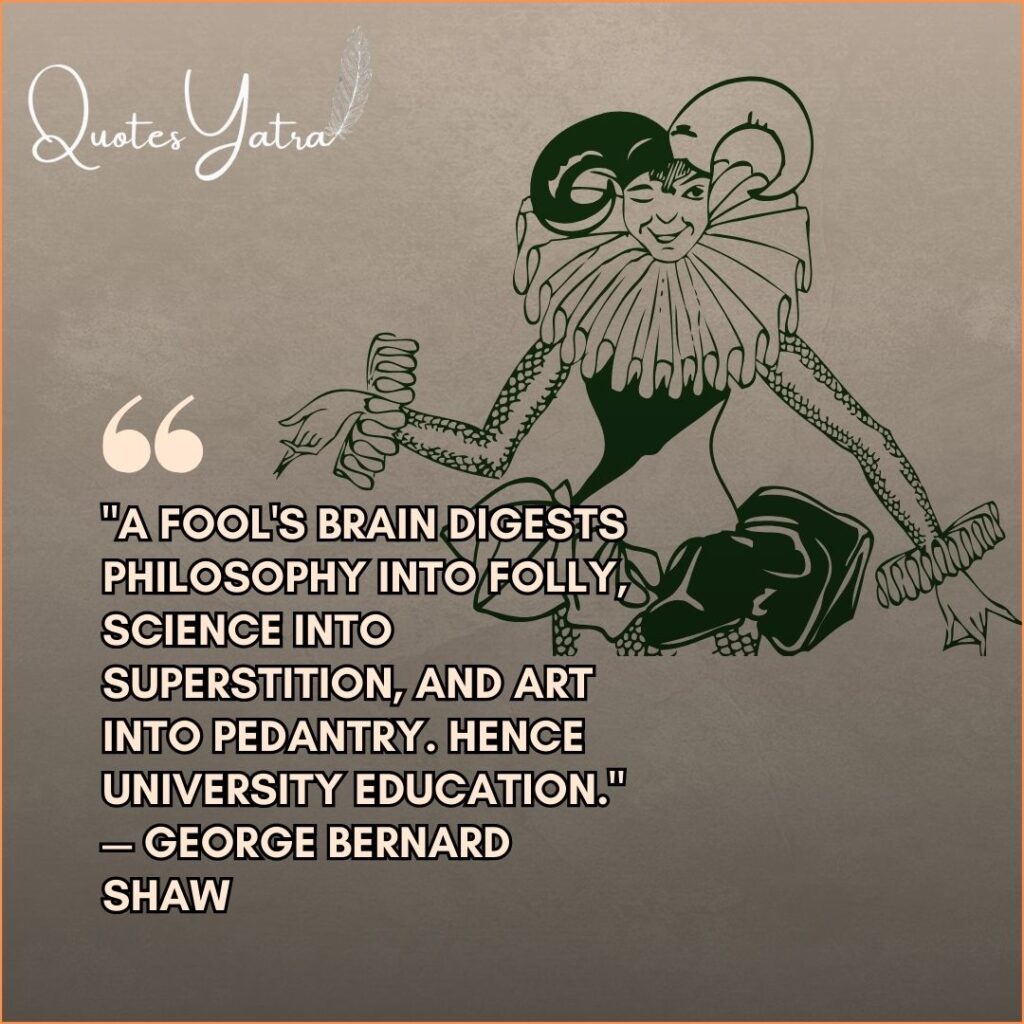 Vintage jester illustration with George Bernard Shaw quote about foolishness, philosophy, and human nature.