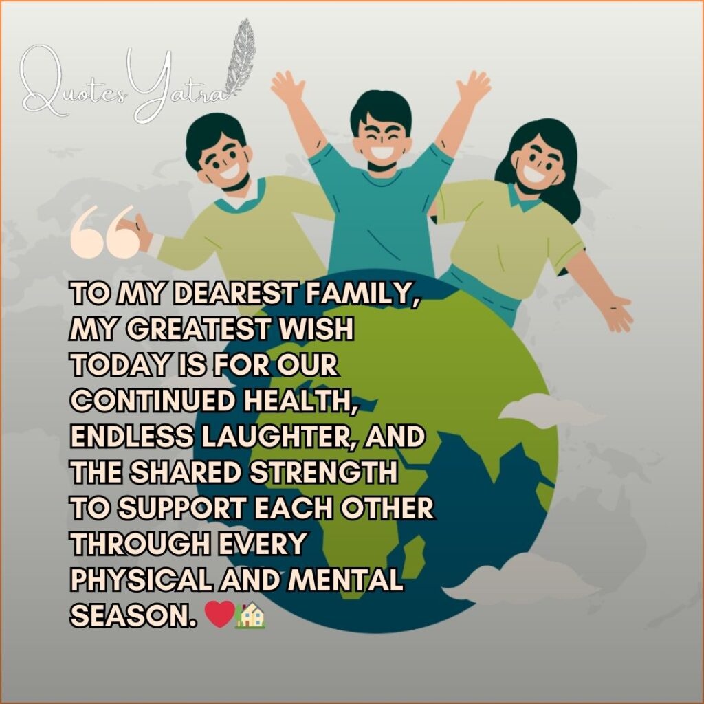 World Health Day message with happy family illustration standing on globe