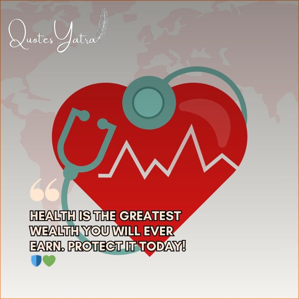 World Health Day quote health is the greatest wealth with heart and stethoscope illustration