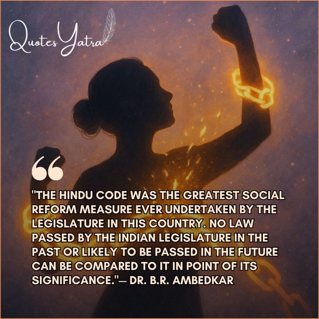 Silhouette breaking chains with Ambedkar quote on Hindu Code Bill and women’s legal rights